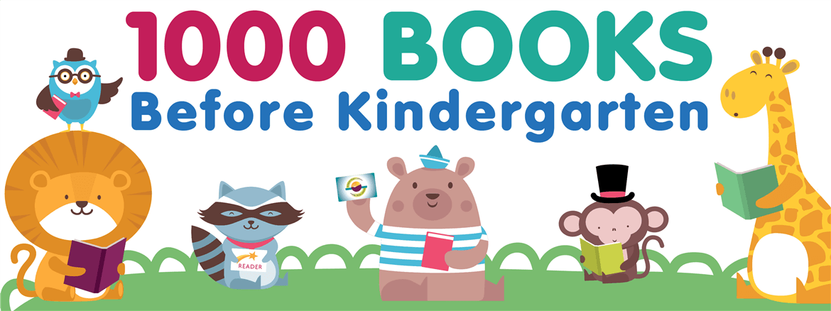1000 Books before Kindergarten image with illustrated animals reading
