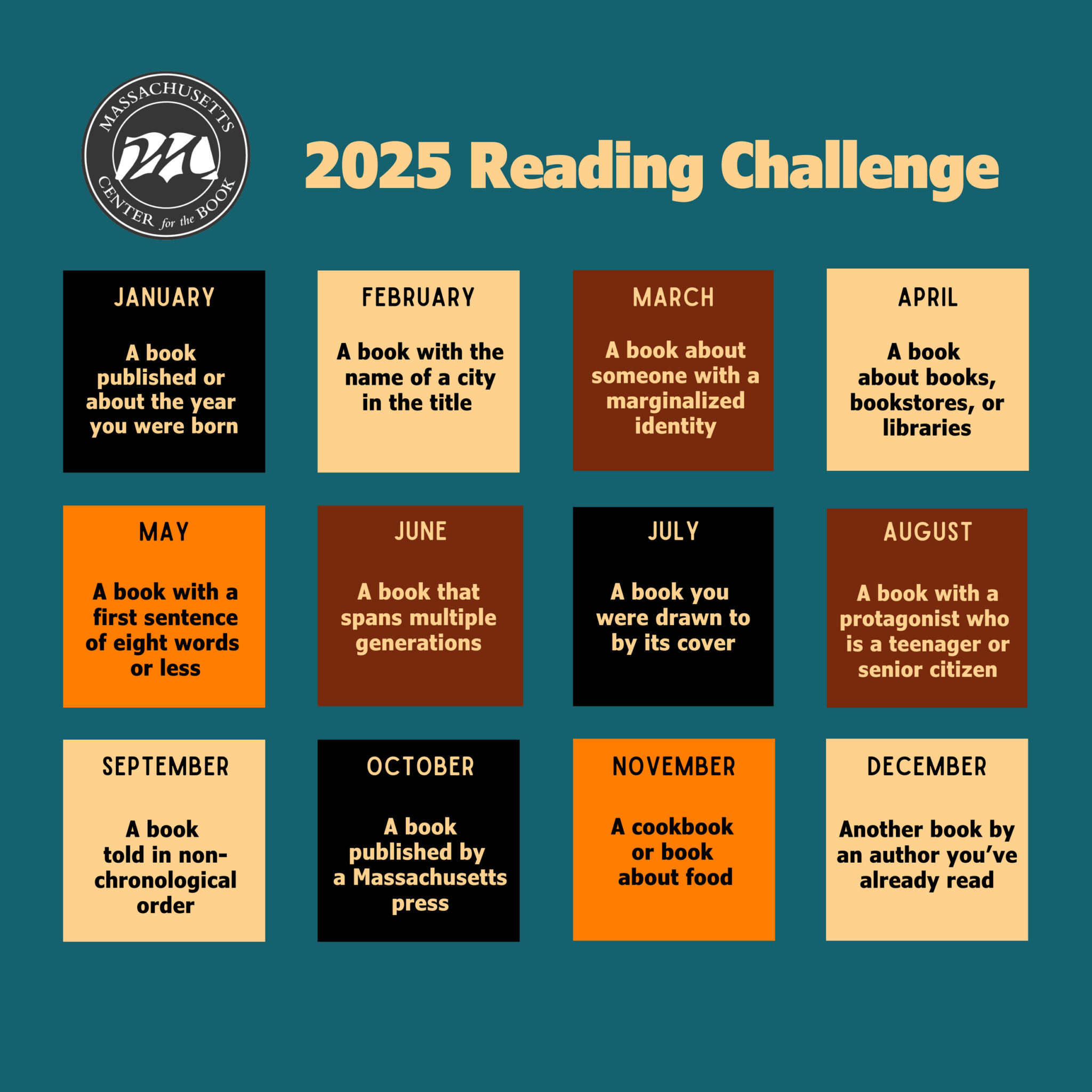 2025 reading challenge grid. reading challenge categories are described below.