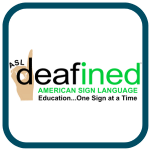 ASLdeafined logo outlined in a dark teal box